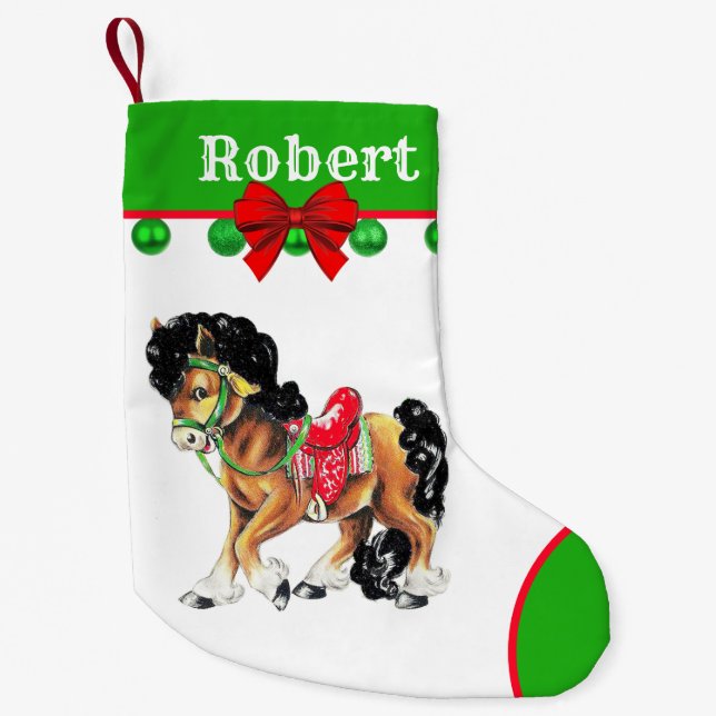 Petite Chaussette De Noël Petit Cheval Occidental Pony Avec Selle (Devant)