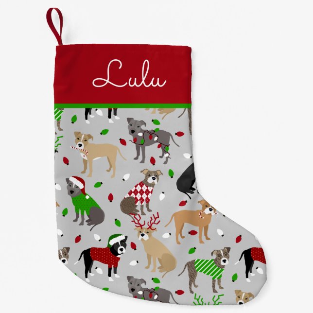 Petite Chaussette De Noël Petit chien de Noël Pitbull Stocking de Noël (Devant)