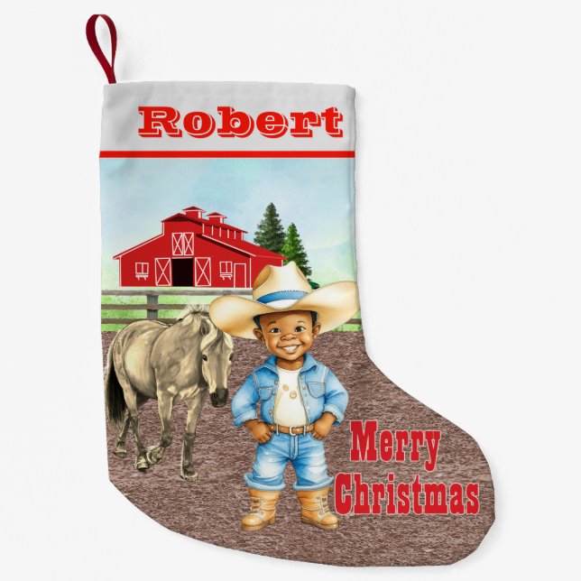 Petite Chaussette De Noël Petit cowboy occidental avec cheval et grange (Devant)