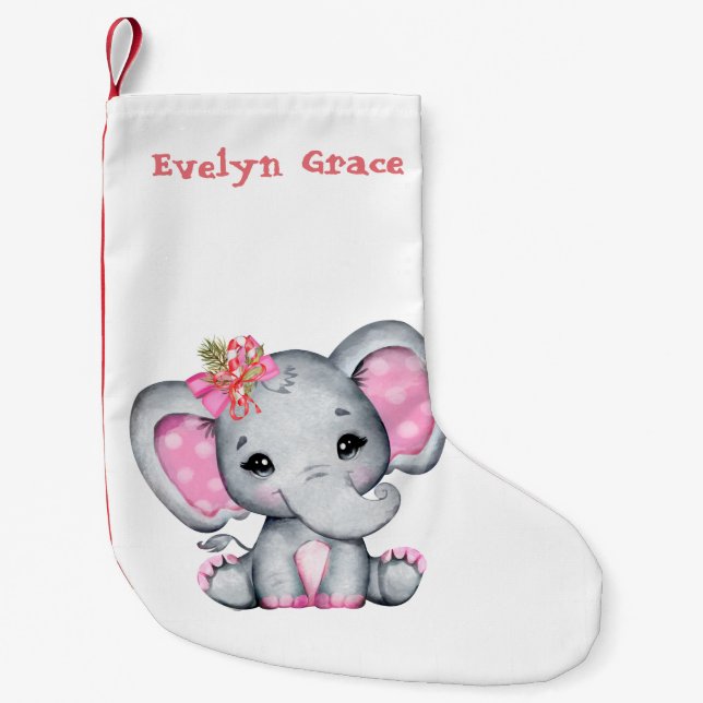 Petite Chaussette De Noël Petit éléphant rose de Noël Stocker (Devant)