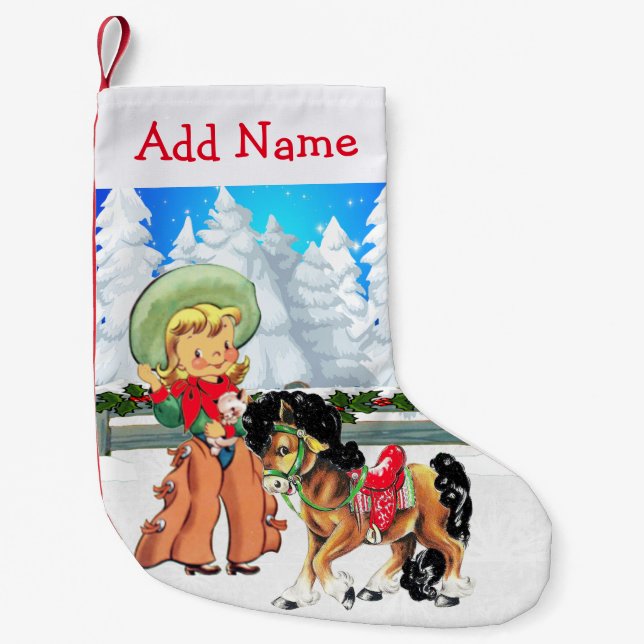 Petite Chaussette De Noël Petite Cowgirl à la scène hivernale (Devant)