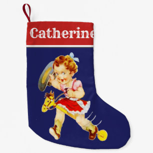 Petite Chaussette De Noël Petite cowgirl de l'Ouest sur cheval à bâton