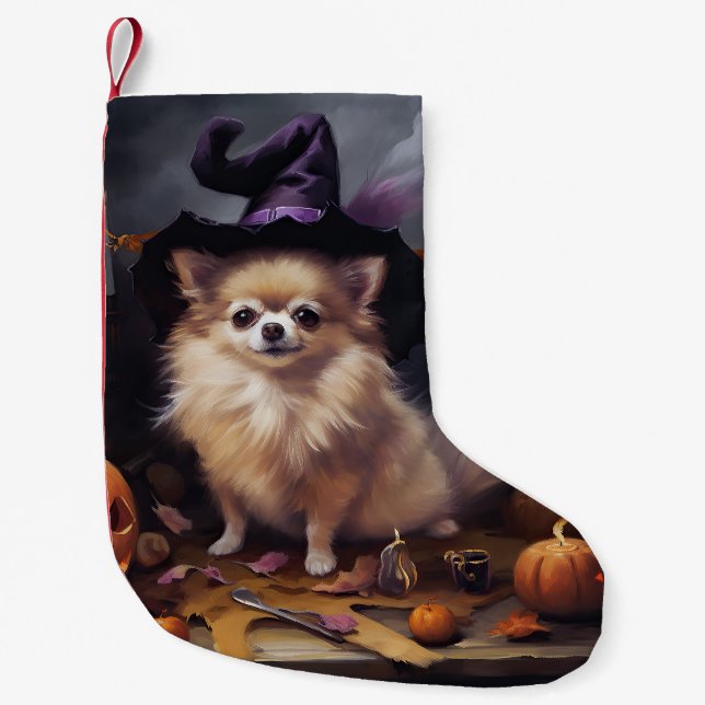 Petite Chaussette De Noël Peur d'Halloween Citrouille de Poméranie (Devant)