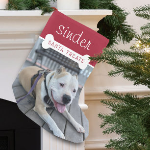 Petite Chaussette De Noël Photo amusant de chien avec les friandises du Père