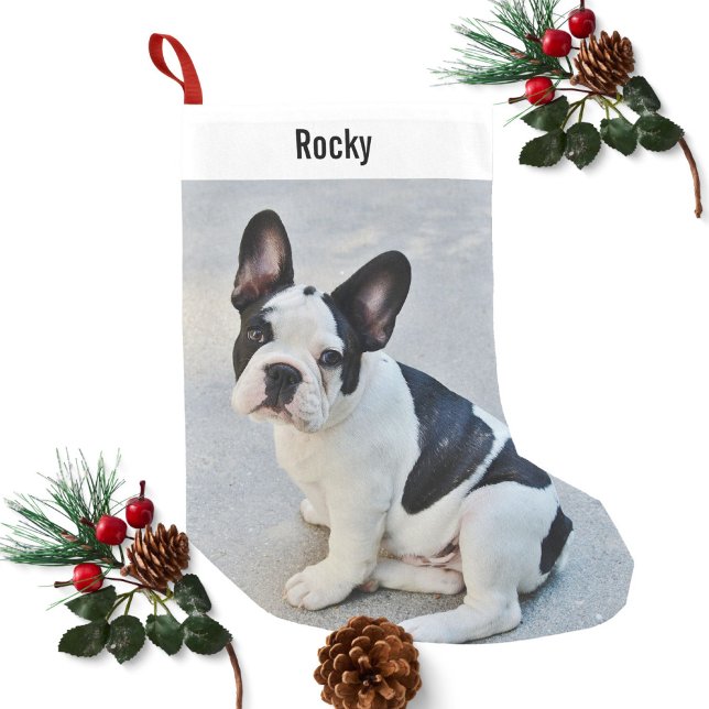 Petite Chaussette De Noël Photo Bulldog personnalisée et nom Bulldog (Créateur téléchargé)