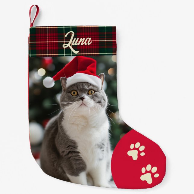 Petite Chaussette De Noël Photo de chat personnalisée Stockage de Noël (Devant)