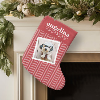 Petite Chaussette De Noël Photo de Chevron Motif et Nom personnalisé
