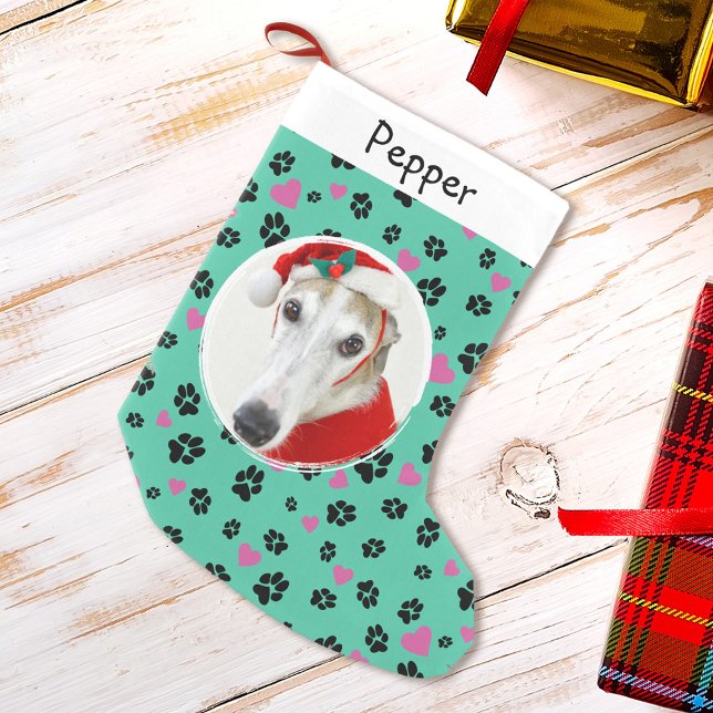 Petite Chaussette De Noël Photo de chien animal de compagnie Nom personnalis (Créateur téléchargé)