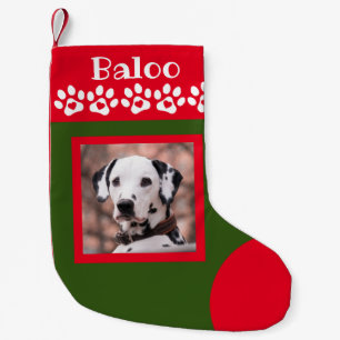 Petite Chaussette De Noël Photo de chien rouge et vert Noël Stocking