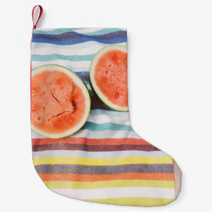 Petite Chaussette De Noël Photo de fermeture des fruits de pastèque en tranc