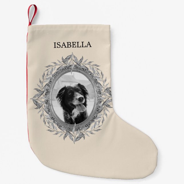 Petite Chaussette De Noël Photo de la couronne Feuille Silvery (Devant)