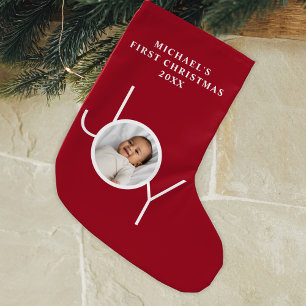 Petite Chaussette De Noël Photo de premier Noël de bébé rouge