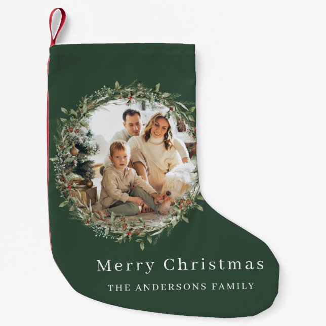 Petite Chaussette De Noël Photo moderne vert couronne de Noël (Devant)