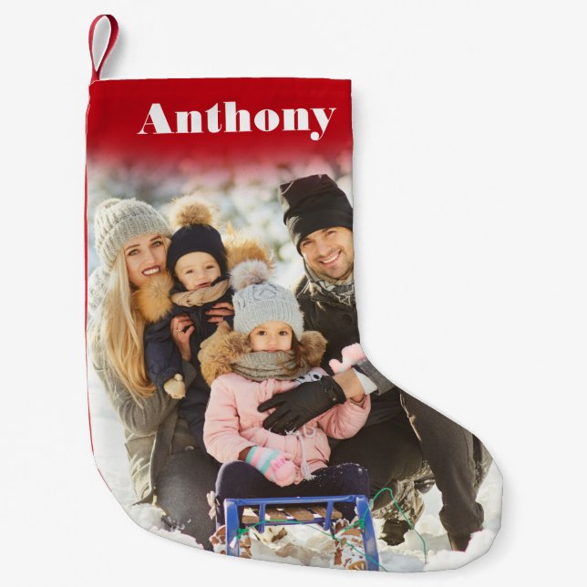 Petite Chaussette De Noël Photo personnalisée avec nom (Devant)