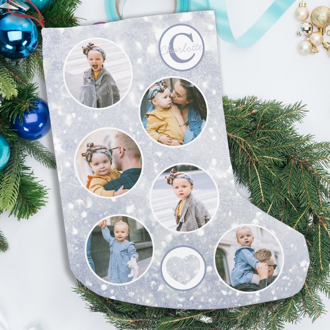 Petite Chaussette De Noël Photo personnalisée Bébé Argent (Créateur téléchargé)