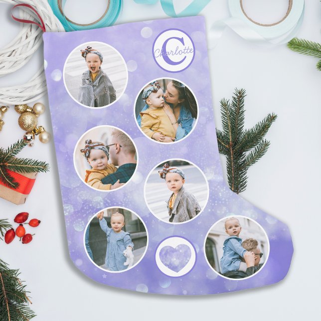 Petite Chaussette De Noël Photo personnalisée Bébé pourpre (Créateur téléchargé)