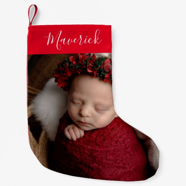 Petite Chaussette De Noël Photo personnalisée et nom Noël Stocker (Devant)
