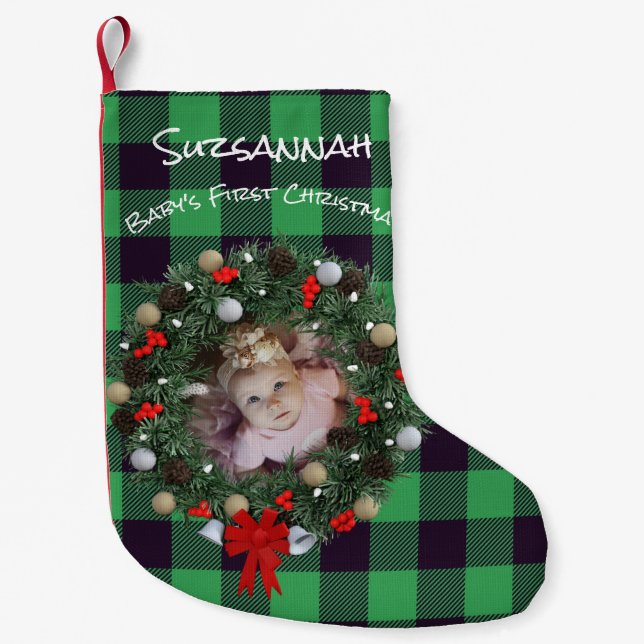 Petite Chaussette De Noël Photo personnalisée Première couronne de Noël Nom  (Devant)