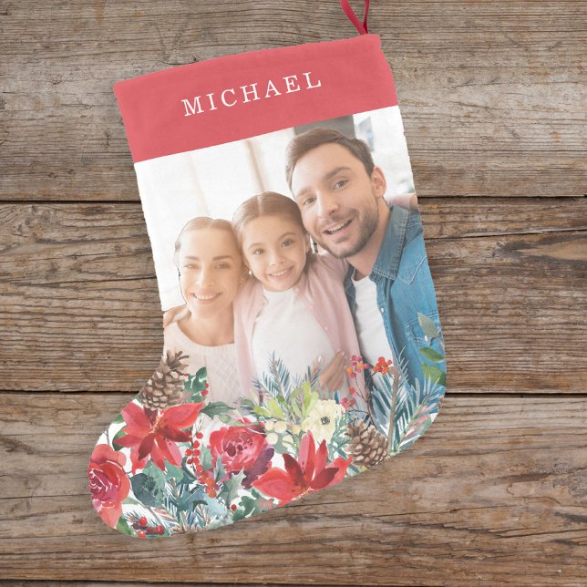 Petite Chaussette De Noël Photo rouge jolie famille rustique monogrammed (Créateur téléchargé)