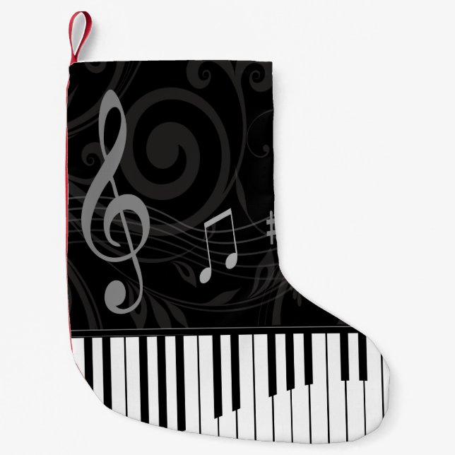 Petite Chaussette De Noël Piano lunatique et notes musicales (Devant)