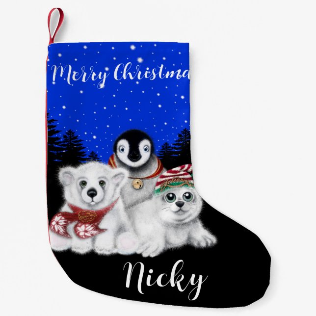 Petite Chaussette De Noël Pingouin de Noël bébé phoque de l'ours polaire (Devant)