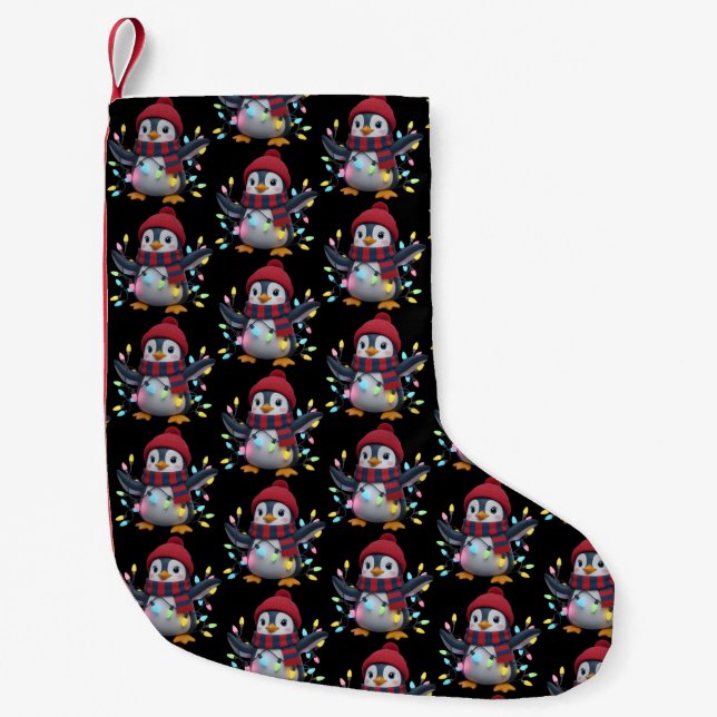 Petite Chaussette De Noël Pingouin de Noël portant des pingouins Casquettes  (Devant)
