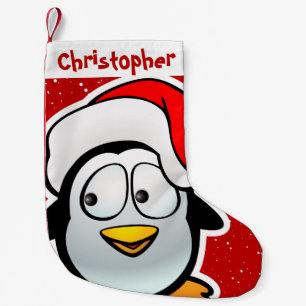 Petite Chaussette De Noël Pingouin drôle avec le casquette rouge de Père