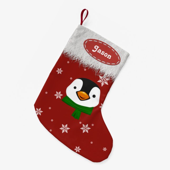 Petite Chaussette De Noël Pingouin et flocons de neige - Bas de Noël (Devant (Accrochage))