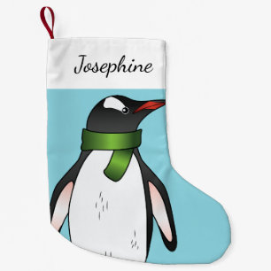 Petite Chaussette De Noël Pingouin Gentoo Mignonne Portant Une Écharpe Verte