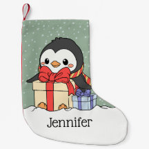 Pingouin mignon avec cadeaux de Noël dans la chute
