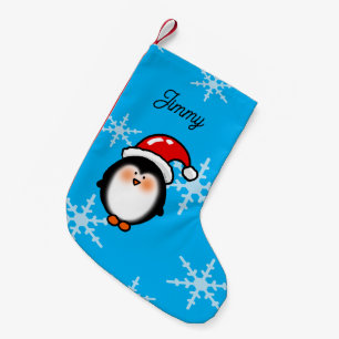 Petite Chaussette De Noël Pinguouin mignon personnalisé avec chapeau de Père