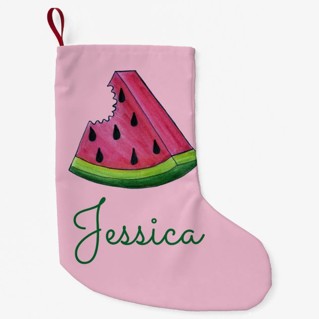 Petite Chaussette De Noël Pink Green Watermelon Melon Slice Wedge Fruit (Devant)