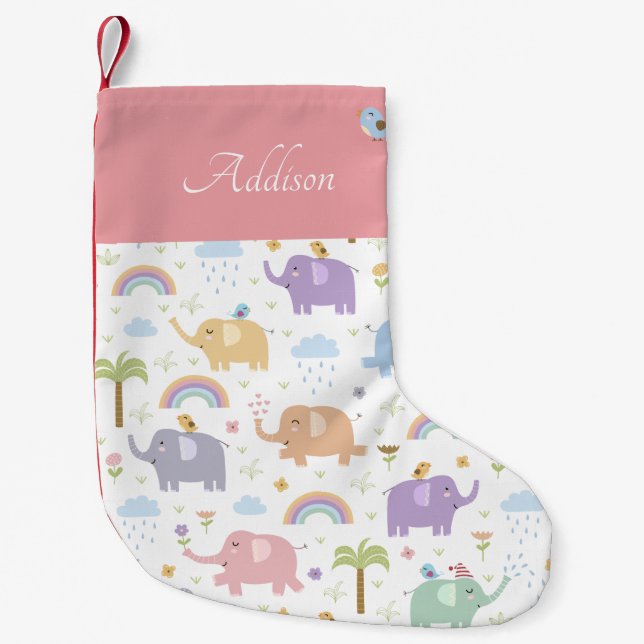 Petite Chaussette De Noël Pink Pastel Elephant Motif pour petite fille (Devant)