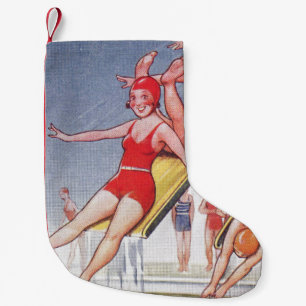 Petite Chaussette De Noël Piscine Fête Nage Vintage Été