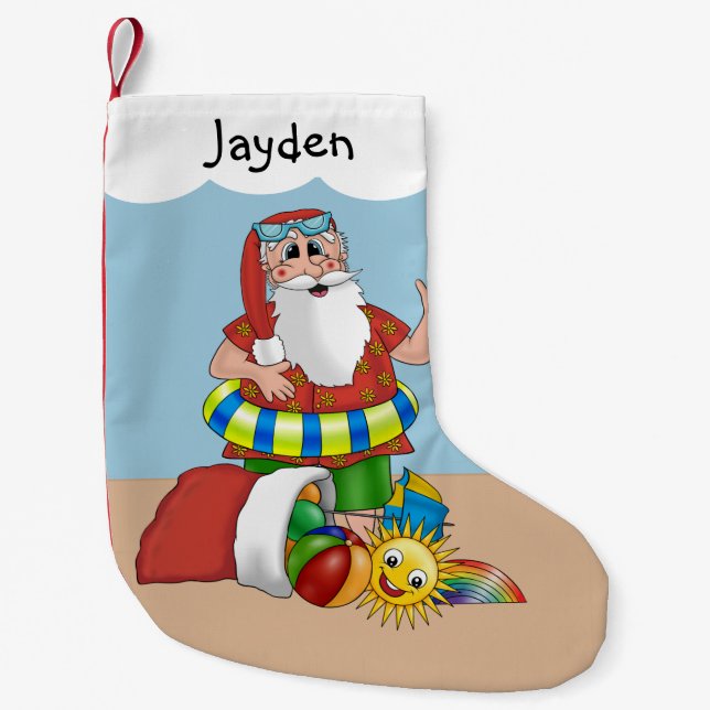 Petite Chaussette De Noël Plage tropicale de Cute Père Noël (Devant)