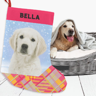 Petite Chaussette De Noël Plaid Coloré Votre Photo de Chien Nom Amoureux des