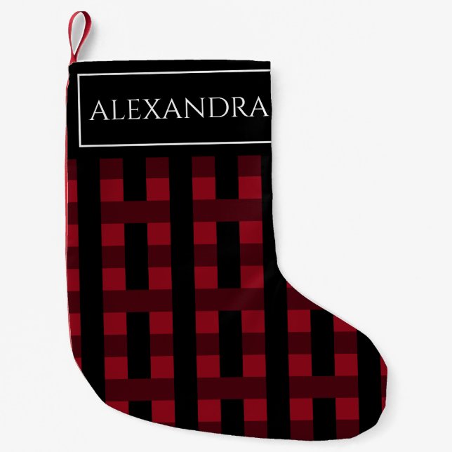 Petite Chaussette De Noël Plaid noir rouge simple personnalisé (Devant)