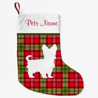 Petite Chaussette De Noël Plaid rouge et vert de race faite sur commande de