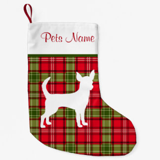 Petite Chaussette De Noël Plaid rouge et vert de race faite sur commande de