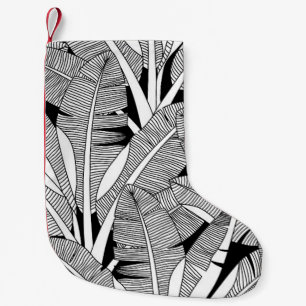 Petite Chaussette De Noël Plante exotique noir et blanc et botanique de palm