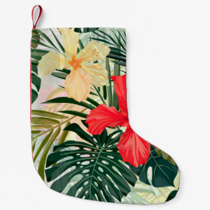 Petite Chaussette De Noël Plantes tropicaux hawaïens, fleurs colorées.