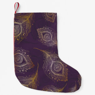 Petite Chaussette De Noël Plumes de paon or en arrière - plan violet
