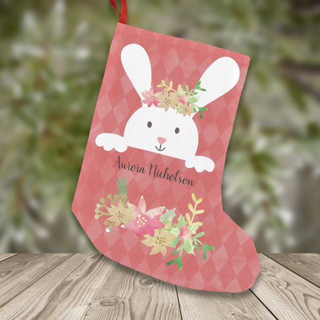 Petite Chaussette De Noël Poinsététie d'or rose lapin blanc (Créateur téléchargé)