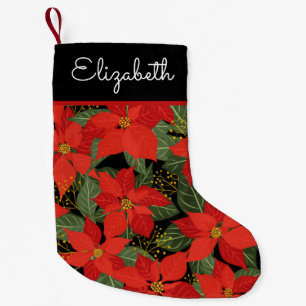 Petite Chaussette De Noël Poinsettia Noël Floral Nom personnalisé