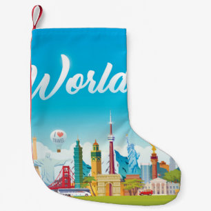 Petite Chaussette De Noël Points de repère mondiaux : Ensemble Vintage de vo