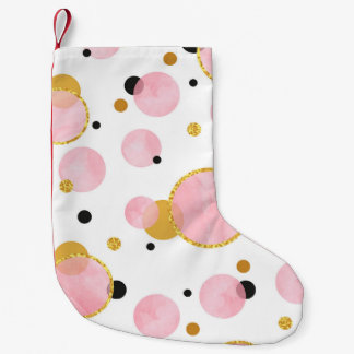 Petite Chaussette De Noël Points D'Or Rose, Vintages Géométriques.