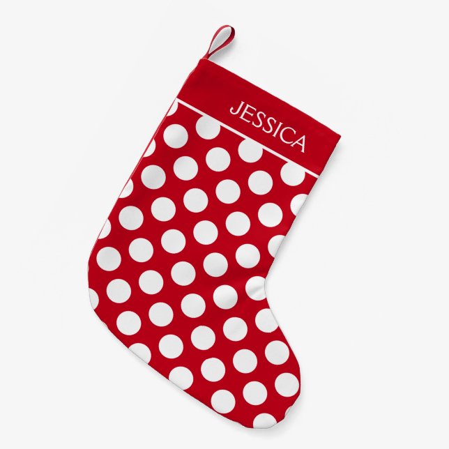 Petite Chaussette De Noël Pois blancs sur Arrière - plan rouge (Devant (Accrochage))