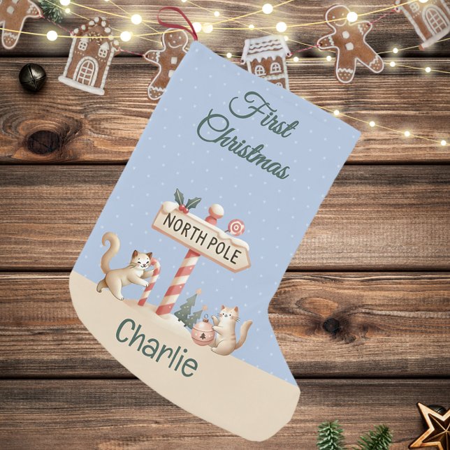 Petite Chaussette De Noël Pôle Nord Hiver Cute Chats Premier Noël (Créateur téléchargé)