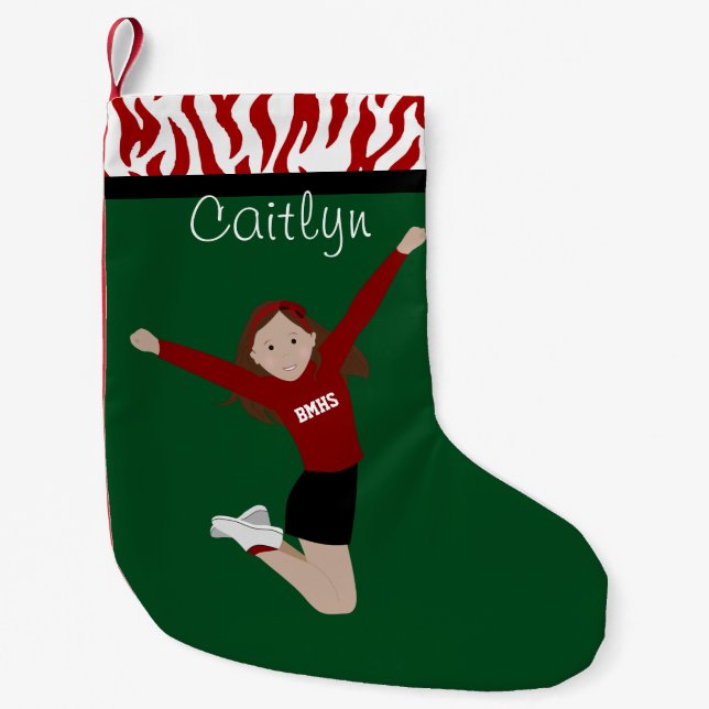 Petite Chaussette De Noël Pom-pom girl Brunette en rouge et noir (Devant)