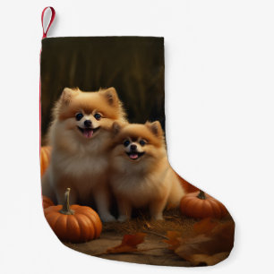 Petite Chaussette De Noël Poméranien Chiot Automne Citrouille délice